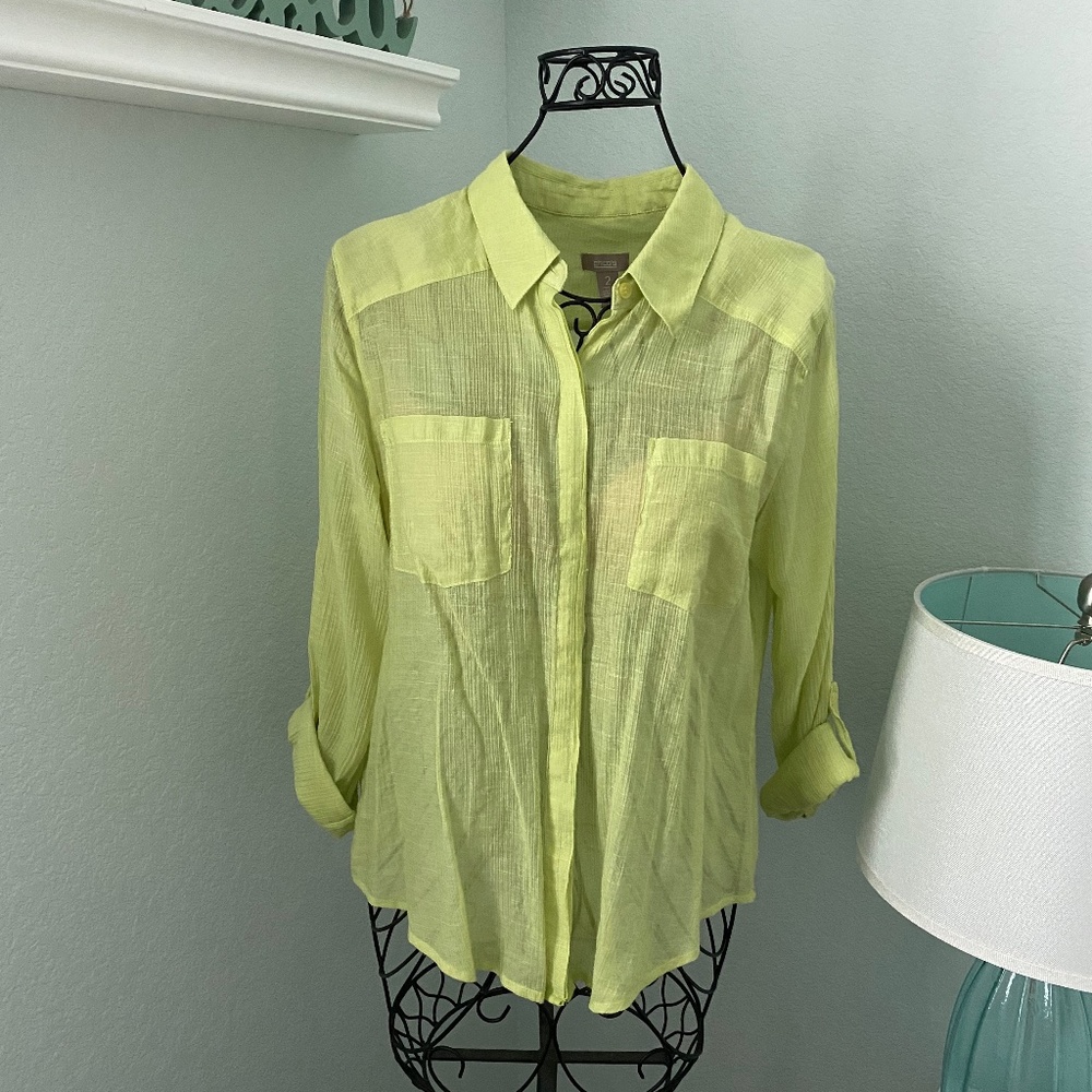 Chicos Rayon Blend Button Down Lime Green Blouse … - image 1